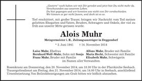 Traueranzeige Alois Muhr
