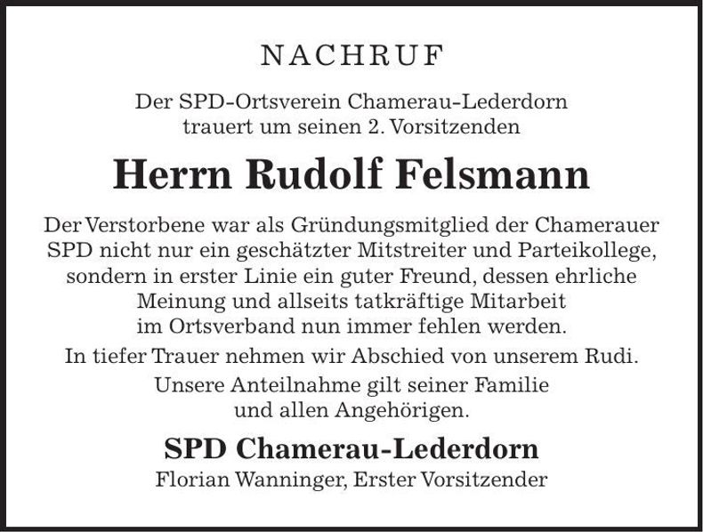 Traueranzeige Rudolf Felsmann