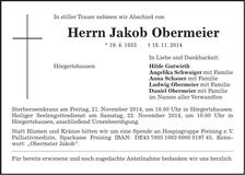 Traueranzeige Jakob Obermeier