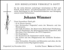 Traueranzeige Johann Wimmer
