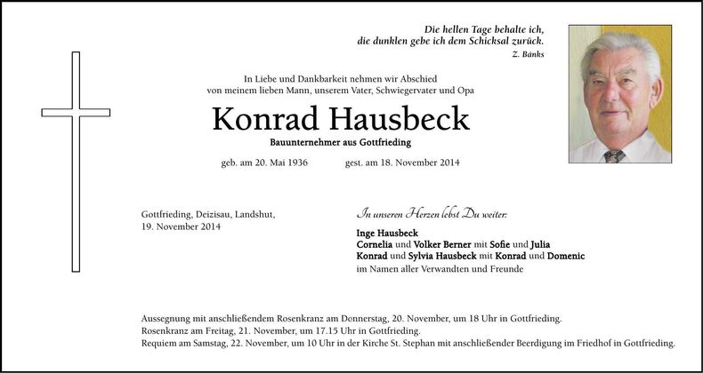 Traueranzeige Konrad Hausbeck