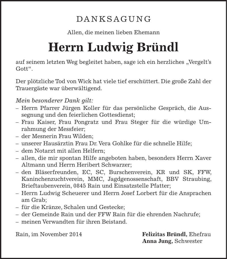 Traueranzeige Ludwig Bründl