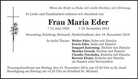 Traueranzeige Maria Eder