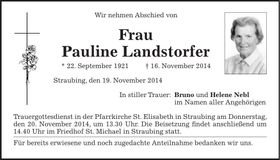 Traueranzeige Pauline Landstorfer