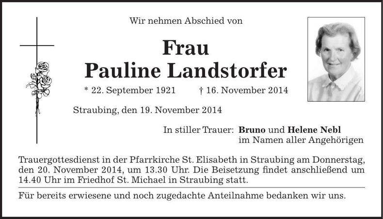 Traueranzeige Pauline Landstorfer