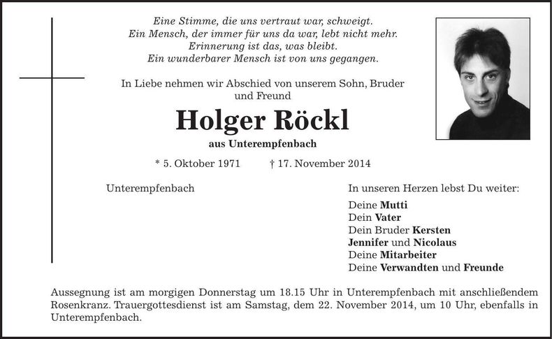 Traueranzeige Holger Röckl