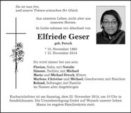 Traueranzeige Elfriede Geser