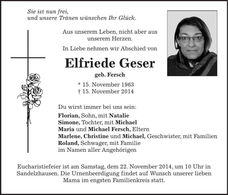 Traueranzeige Elfriede Geser