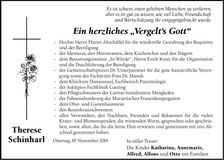 Traueranzeige Therese Schinharl