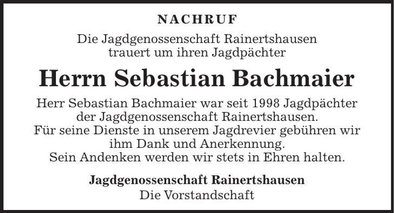 Traueranzeige Sebastian Bachmaier