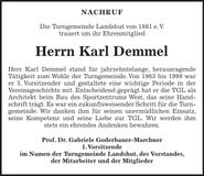 Traueranzeige Karl Demmel