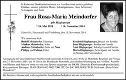 Traueranzeige Rosa-Maria Meindorfer