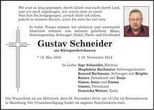Traueranzeige Gustav Schneider