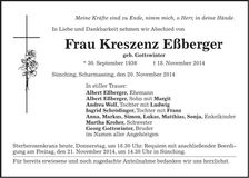 Traueranzeige Kreszenz Eßberger