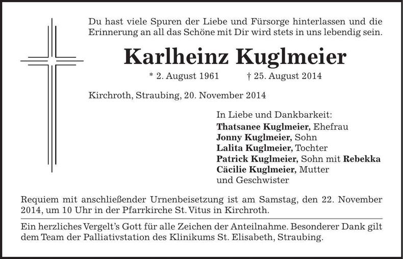 Traueranzeige Karlheinz Kuglmeier