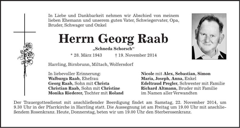 Traueranzeige Georg Raab
