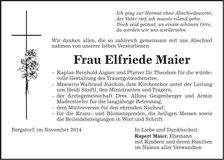 Traueranzeige Elfriede Maier