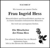 Traueranzeige Ingrid Hess