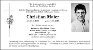 Traueranzeige Christian Maier