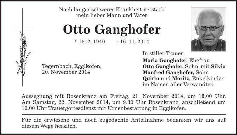 Traueranzeige Otto Ganghofer