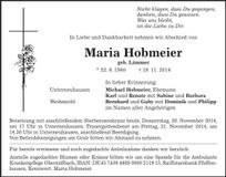 Traueranzeige Maria Hobmeier