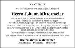 Traueranzeige Johann Mittermeier