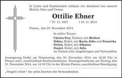 Traueranzeige Ottilie Ebner