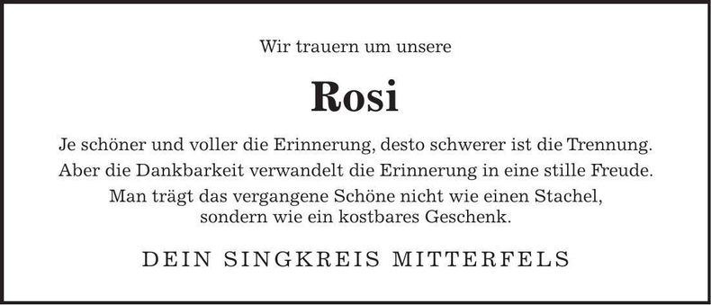Traueranzeige Rosi 