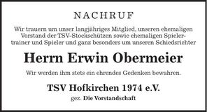 Traueranzeige Erwin Obermeier