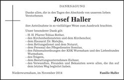 Traueranzeige Josef Haller