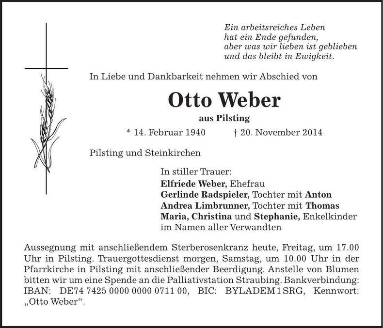 Traueranzeige Otto Weber