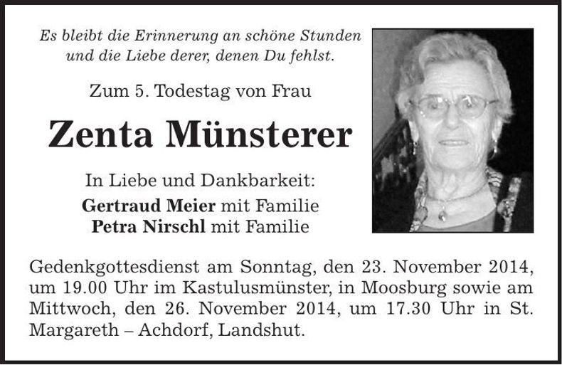 Traueranzeige Zenta Nirschl