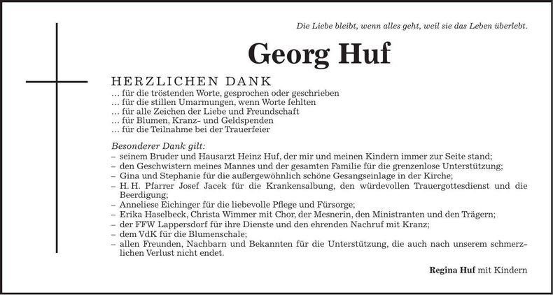 Traueranzeige Georg Huf
