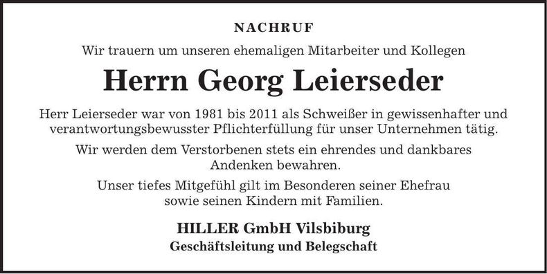 Traueranzeige Georg Leierseder