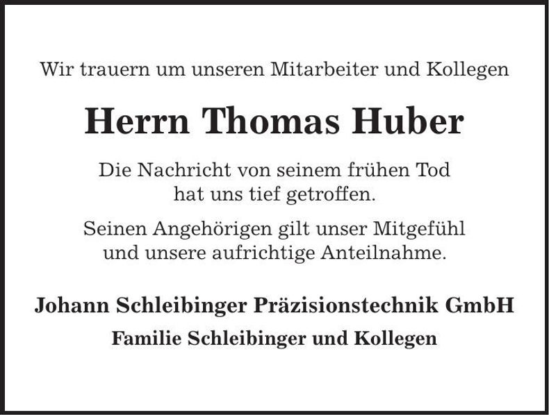 Traueranzeige Thomas Vilsheim Huber