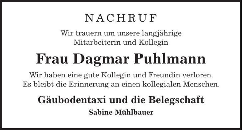 Traueranzeige Dagmar Puhlmann