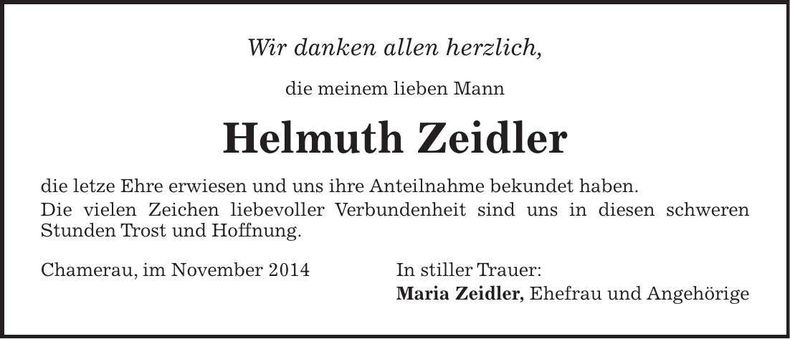 Traueranzeige Helmuth Zeidler
