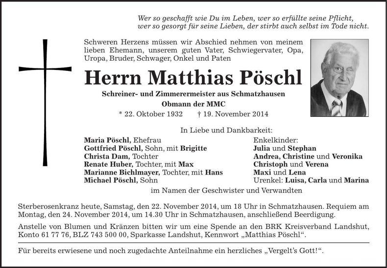 Traueranzeige Matthias Pöschl