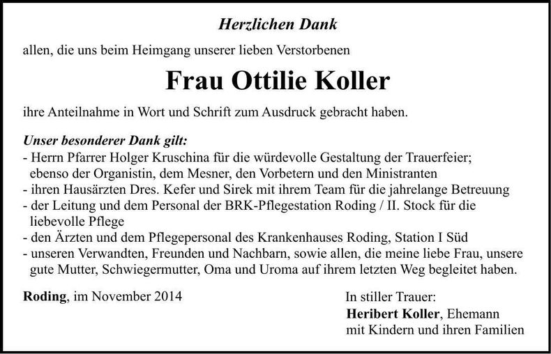 Traueranzeige Ottilie Koller