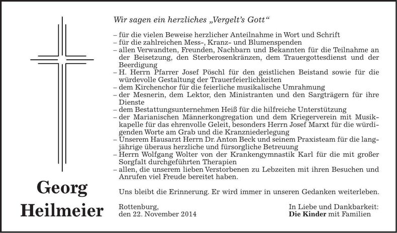 Traueranzeige Georg Heilmeier