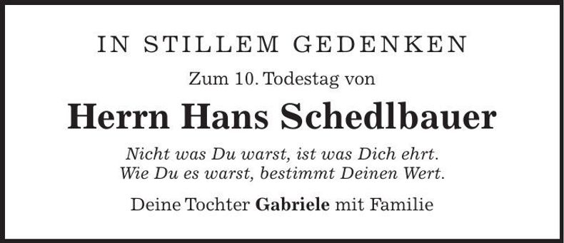 Traueranzeige Hans Schedlbauer