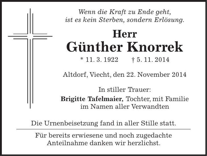 Traueranzeige Günther Knorrek