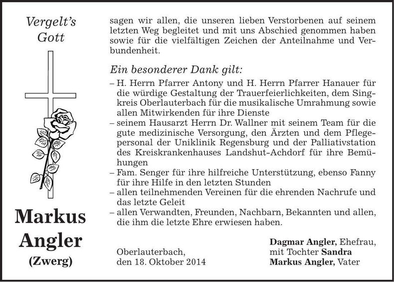 Traueranzeige Markus Angler