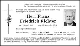 Traueranzeige Franz Friedrich Richter