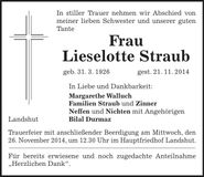 Traueranzeige Lieselotte Straub