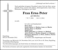 Traueranzeige Erna Peter