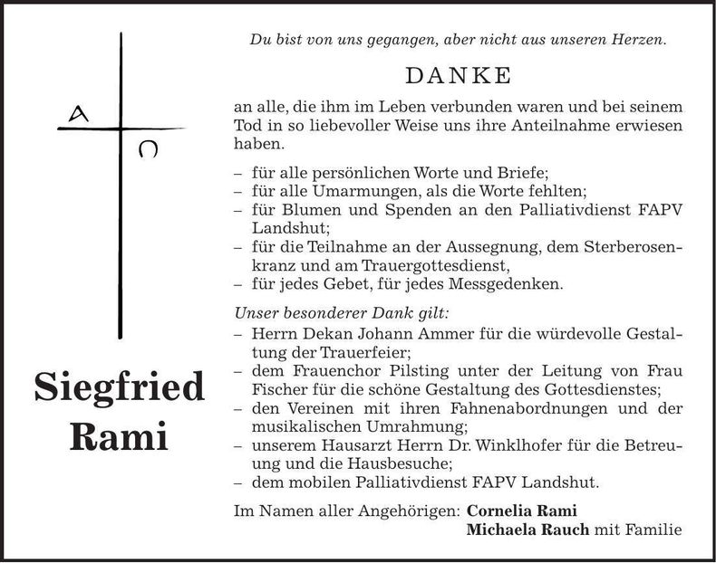 Traueranzeige Siegfried Rami