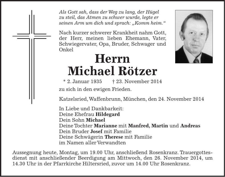 Traueranzeige Michael Rötzer