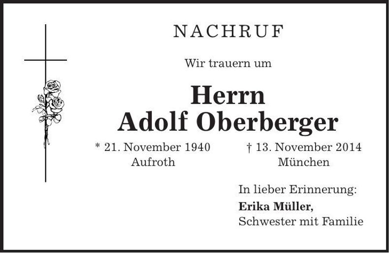 Traueranzeige Adolf Oberberger