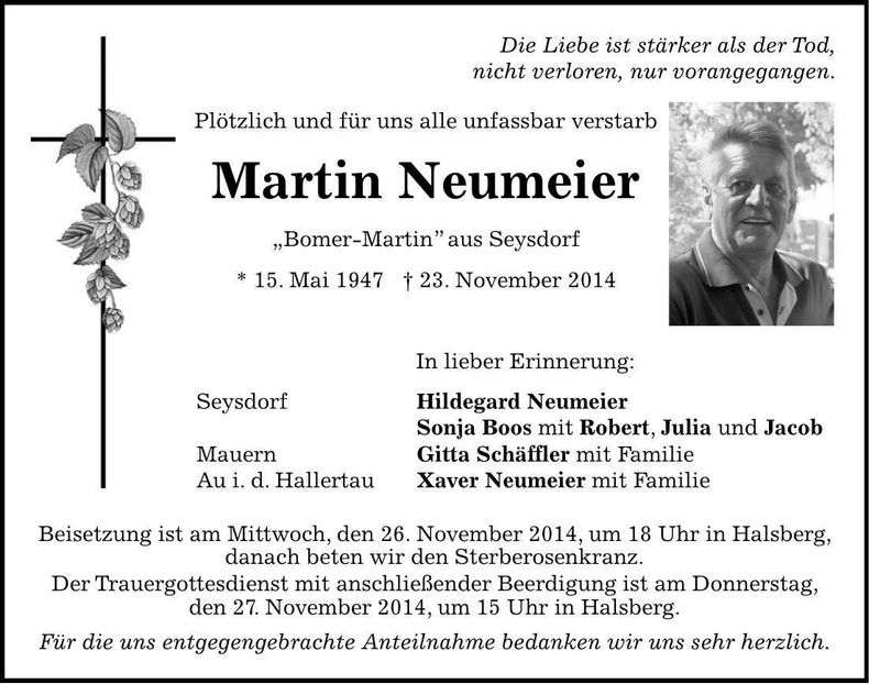 Traueranzeige Martin Neumeier